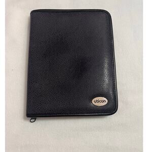 OTICON BLACK ZIP LEATHER AGENDA HOLDER EUC SIZE A5